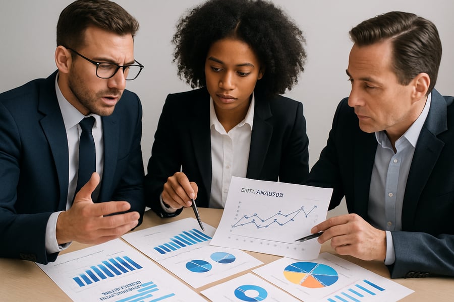 Business professionals analysing data charts and marketing performance